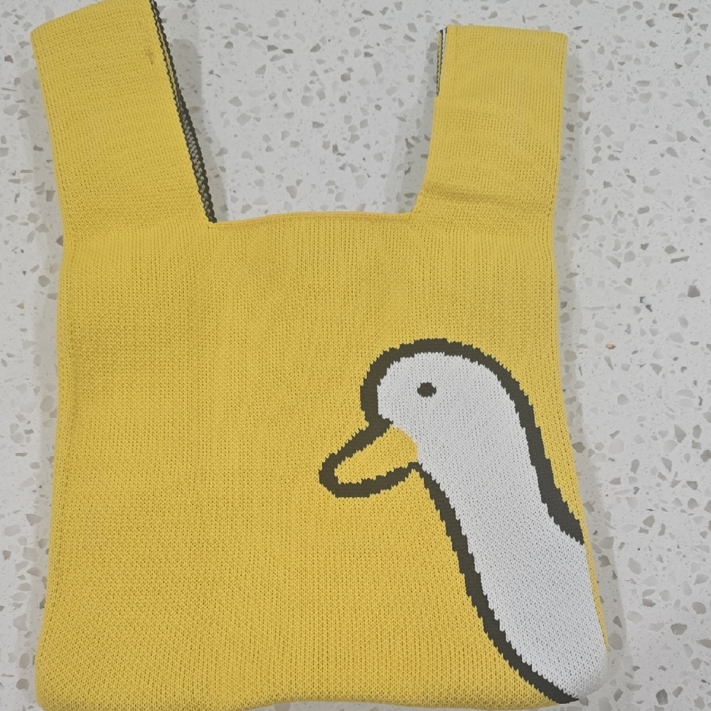 Yellow Knit Tote Bag with Duck Design